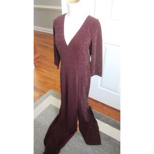 NWT STUNNING DEEP PURPLE (EGGPLANT ) MAXI LUXE LONG SLEEVE LOW BACK GOWN  MANIJU